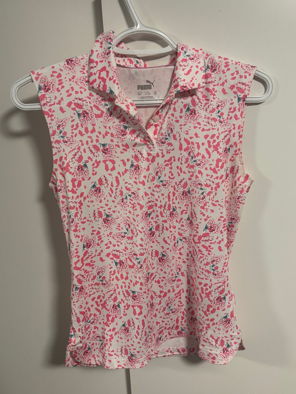 Puma Pink and White Sleeveless Polo Top